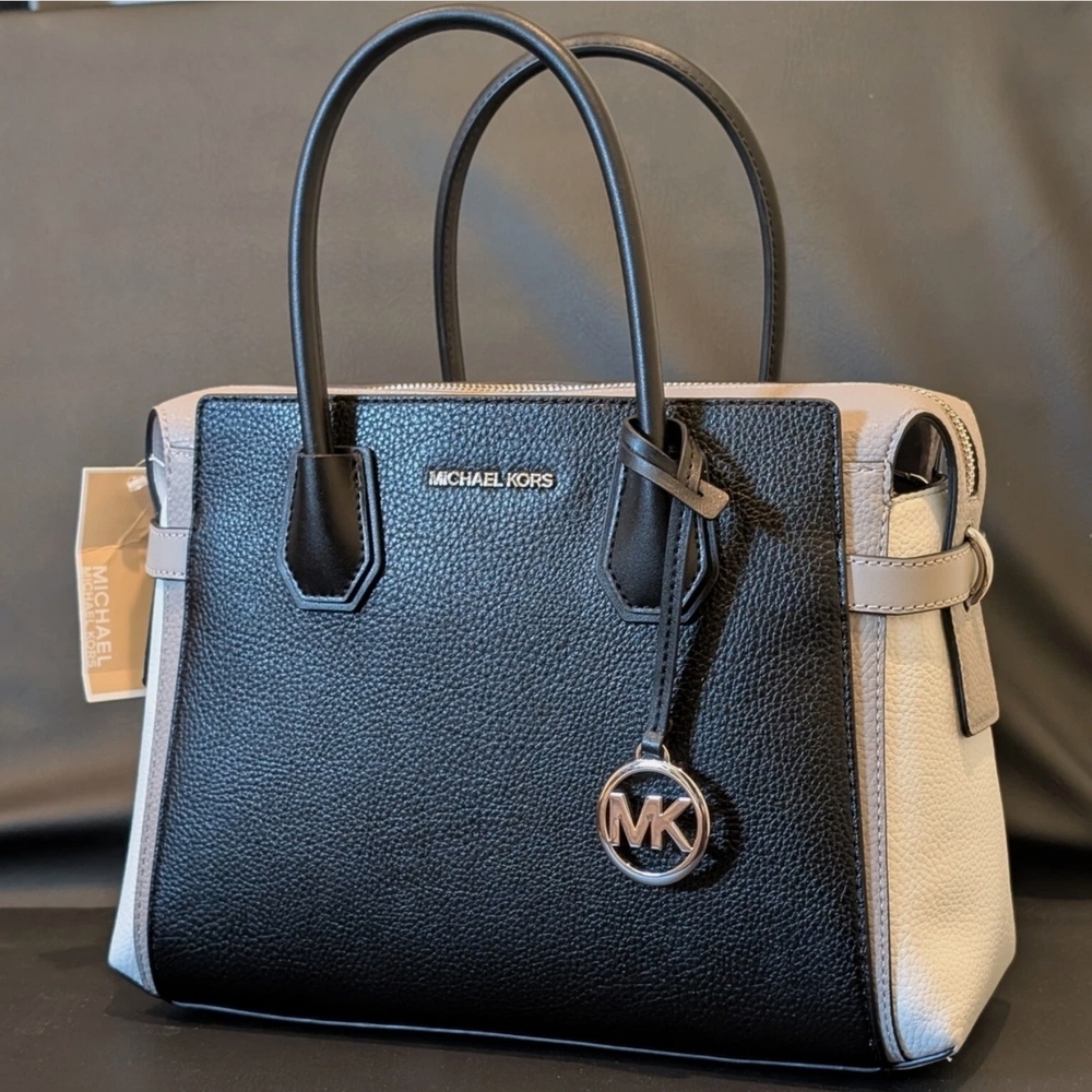 Michael Kors Black and White Satchel Bag with Gold Hardware